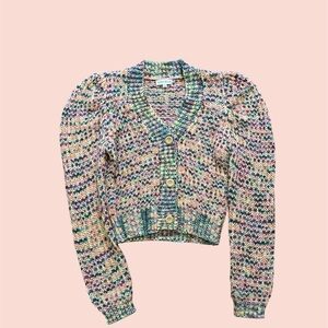 Moon River Multicolor Knit Women's Sweater with cute puff shoulder. Small
